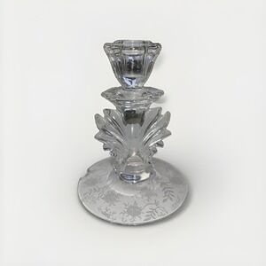 Fostoria Meadow Rose #6016 Etched Baroque 5 ¾" Clear Crystal Etched Candlestick
